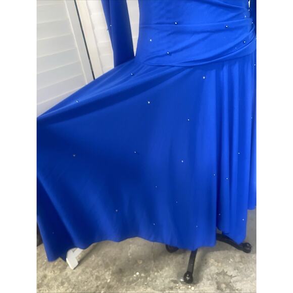 Vintage Pat Richards Blue Crepe Rhinestone Cocktail Dress Lined Women’s Sz Large - Picture 3 of 9